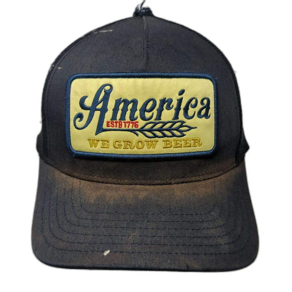 Rural Cloth Trucker Hat Blue One Size America We Grow Beer Snapback Mesh Patch